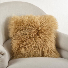 Saro Lifestyle 3564.GL20S 20 in. Square Wool Mongolian Lamb Fur Throw Pillow, Gold
