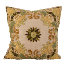 Saro Lifestyle AN02.G18S 18 in. Square Embroidered Floral Design Beaded Cotton Poly Filled Throw Pillow, Green