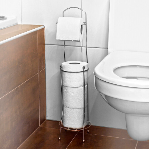 URBN Living Chrome Toilet Roll Holder Stand with Storage Space For 3 Rolls