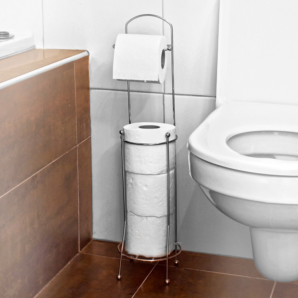 Chrome Toilet Roll Holder Stand with Storage Space For 3 Rolls