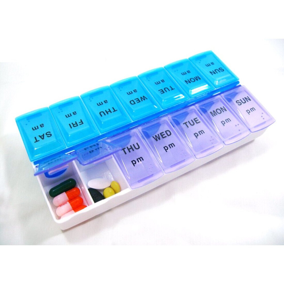 7 Day Pill Box Pill Organiser 14 Compartment Weekly Pill Box