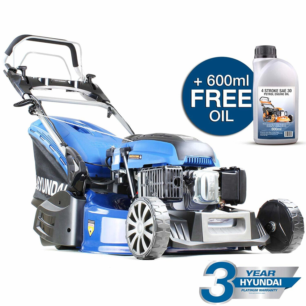Hyundai HYM530SPER 173cc Petrol Lawnmowers Self Propelled Push Button Electric Start 21 Inch 52.5 Centimetre Cutting Width Rear Roller Mower, Steel Deck, Included Engine Oil