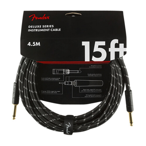 Fender Fender Deluxe Series 15 foot Instrument Cable, Black Tweed 1