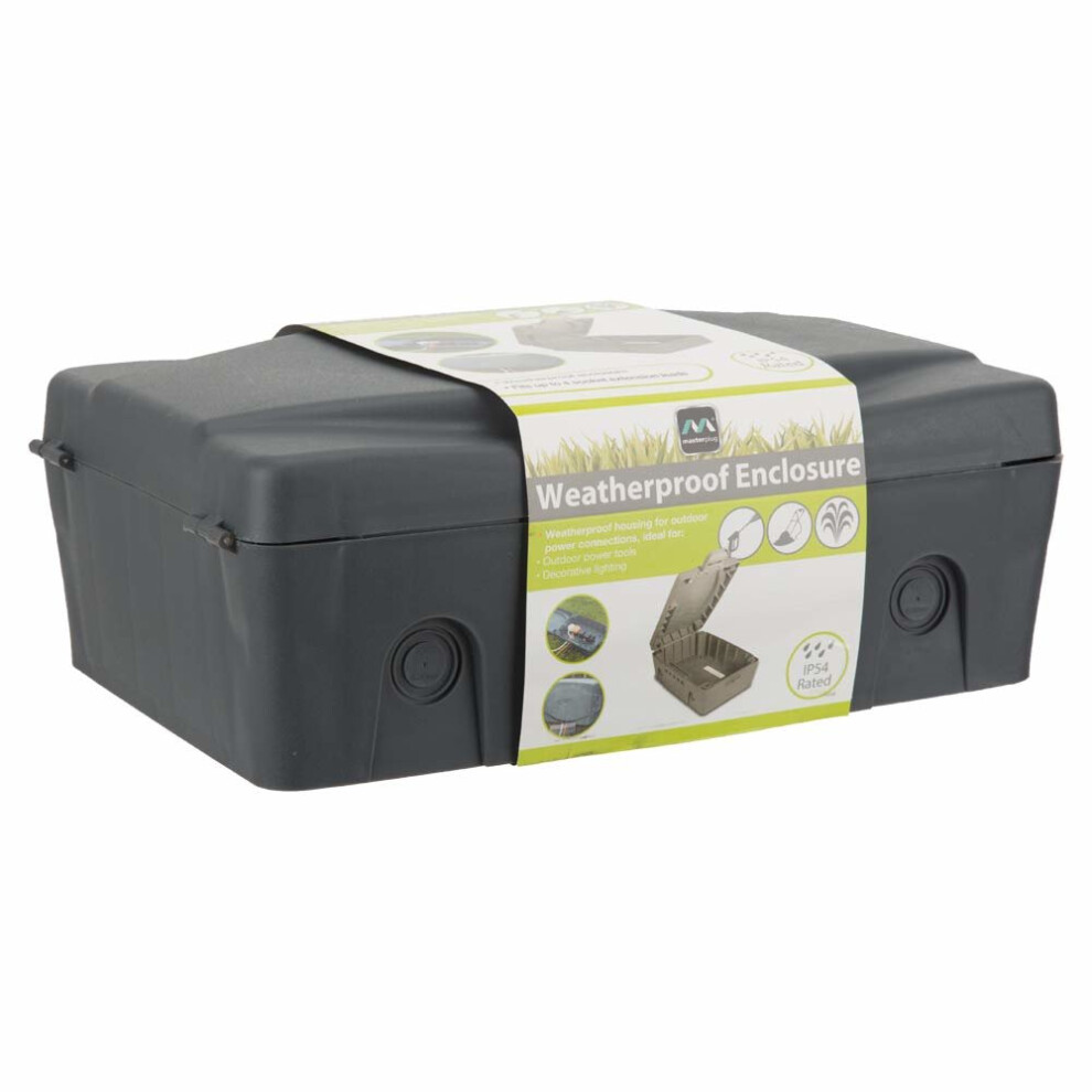 Masterplug IP54 Weatherproof Electrical Box (Grey) WBX-MS – Wall-Mount, Water/Dust Resistant, 32.5x21x8cm, for multi-socket extensions