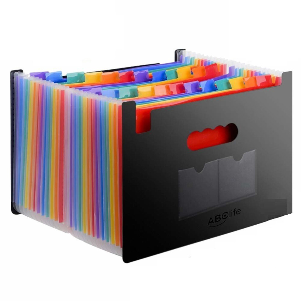 Expanding File Folder - ABC Life 24 Pockets Portable Rainbow A4 File Organiser Self Standing Accordion Document Wallet Business Filing Box High...