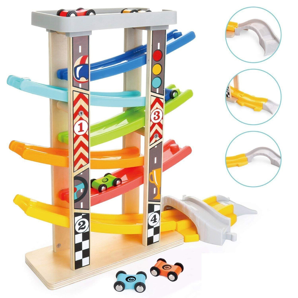 The Wooden Toy Factory - MEGA Click Clack Racing Track with *6* Cars - Includes Parking Lot - No Assembly Required