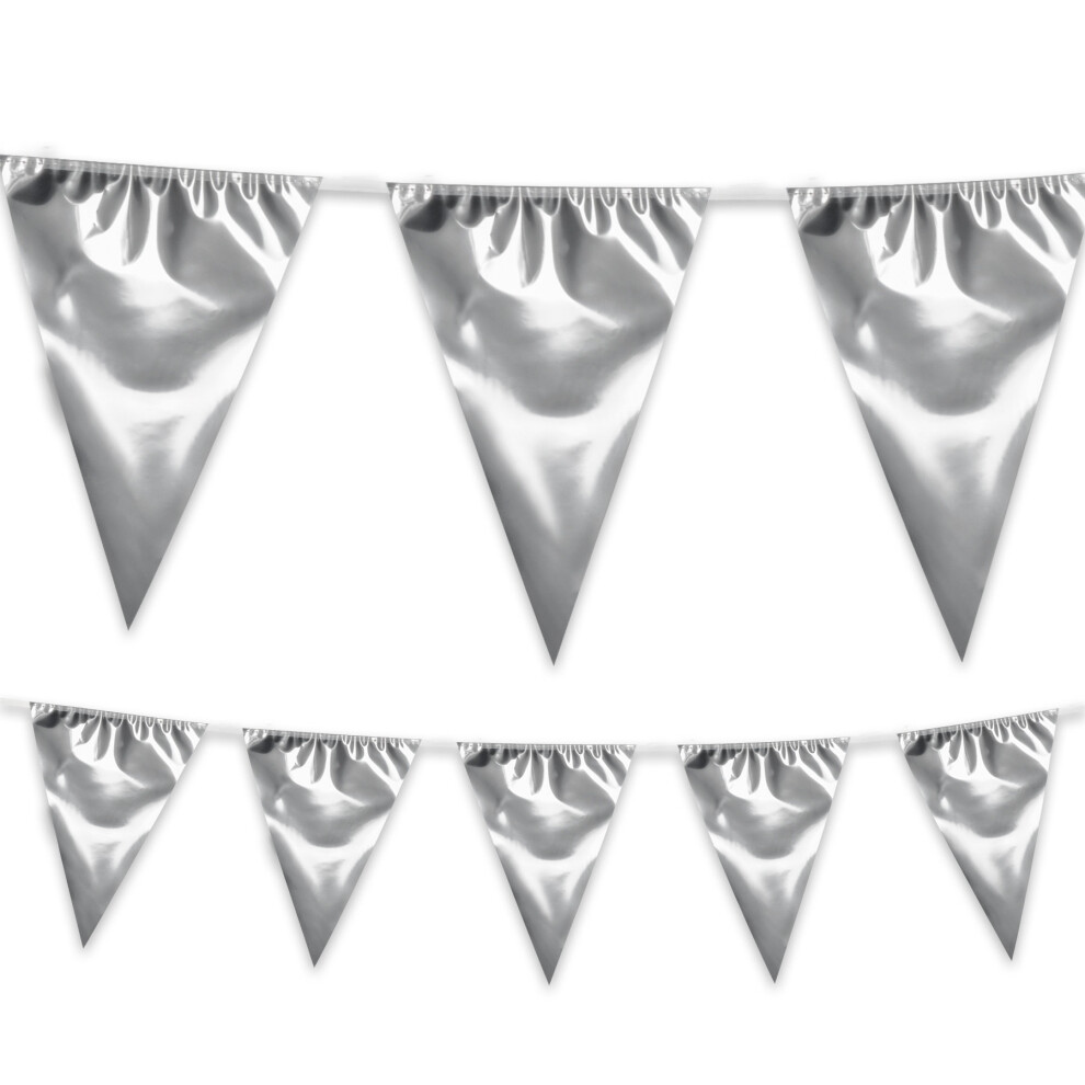 Giant Silver Bunting Pennant Flags 10m Long Garden Party Birthday Decoration