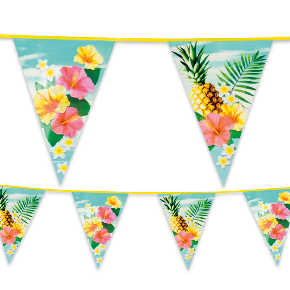Tropical Hawaiian Plastic Bunting 6m Long BBQ Summer Garden Party Decoration