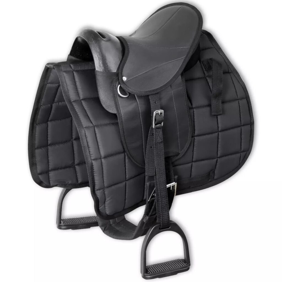 vidaXL Pony Saddle Set 10" Black Horse Pad Covering with Stirrup Belt Girth