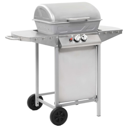 vidaXL Gas BBQ Grill with 2 Cooking Zones Silver Stainless Steel Barbecue