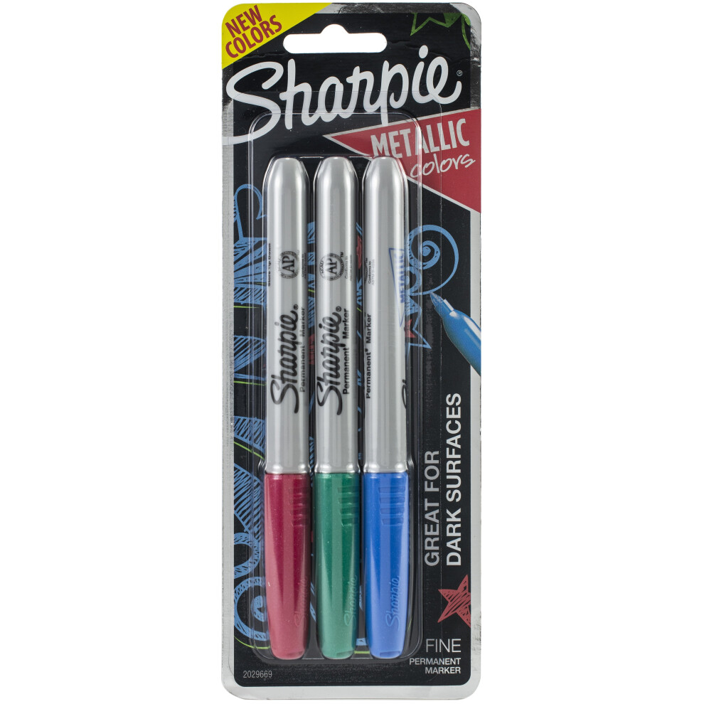 Sharpie Metallic Fine Point Permanent Markers 3/Pkg-Ruby, Sapphire, Emerald