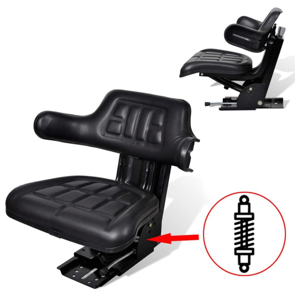 Vidaxl Tractor Seat With Suspension Forklift Comfortable Backrest Chair Black