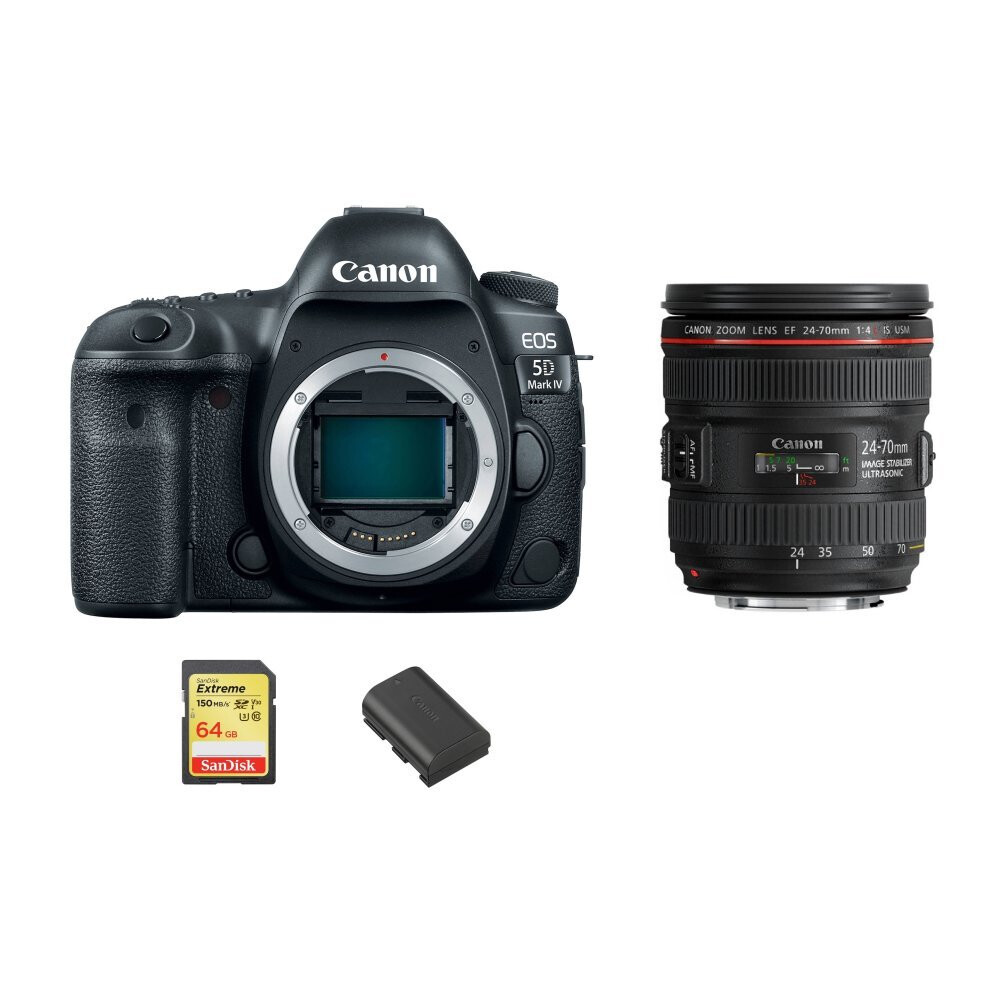 Canon EOS 5D Mark IV Camera Bundle With Lens, SD Card & Extra Battery