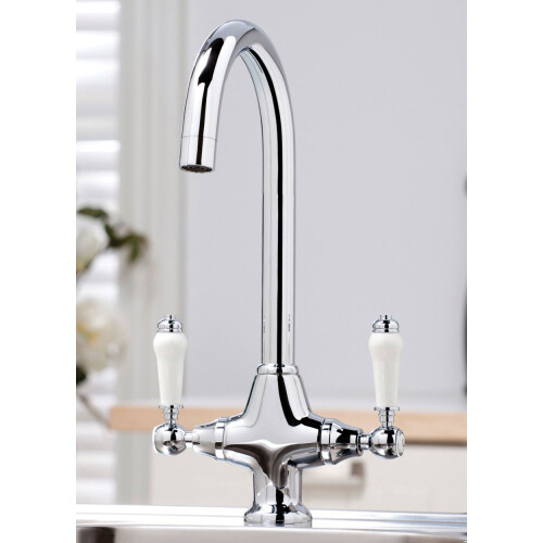 Chrome Monobloc Mixer Tap | Ceramic Twin Lever Kitchen Tap 1