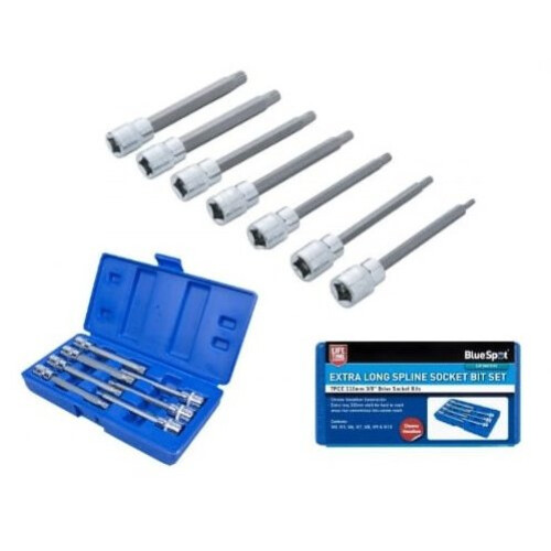 BlueSpot BlueSpot 7pc 3/8" Extra Long Spline Socket Bit Set