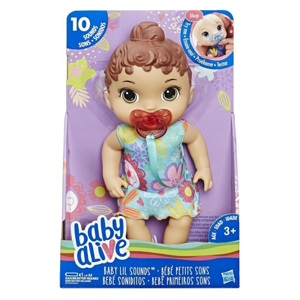 Baby Alive Baby Lil Sounds: Interactive Brown Hair Baby Doll