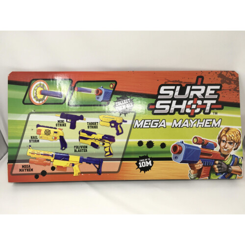 HTI Sure Shot Mega Mayhem Soft Foam Dart Gun With Target Cans 1