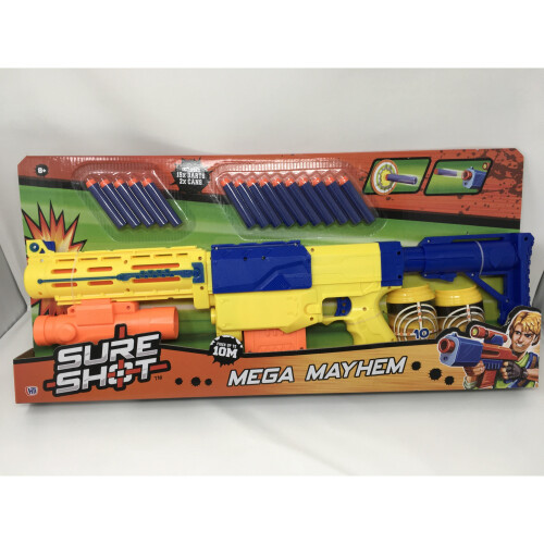 HTI Sure Shot Mega Mayhem Soft Foam Dart Gun With Target Cans