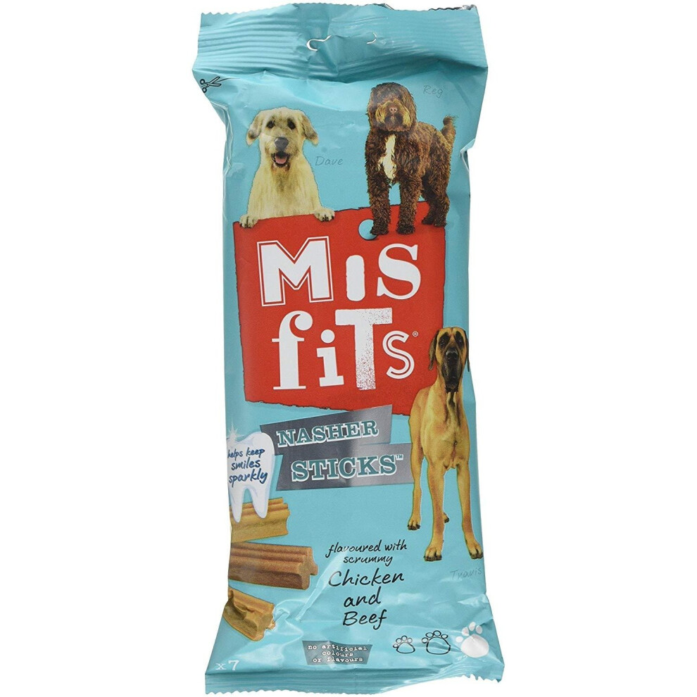 Misfits (10 X 175G, May Vary) Nasher Sticks Dental Dog Treats (Pack Of 10)