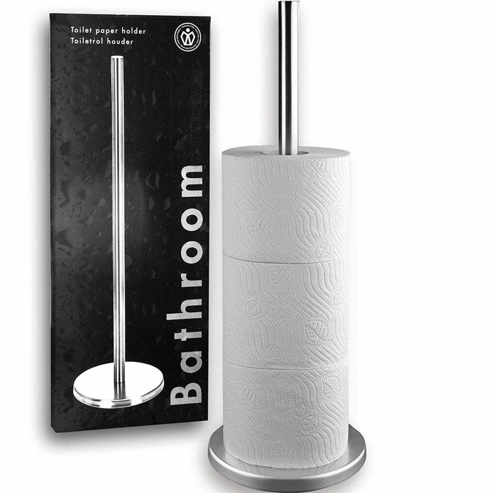 GEEZY Freestanding Toilet Roll Holder - Stainless Steel - Holds 4 Rolls - Slim 15x45 cm - Bathroom Paper Dispenser & Storage