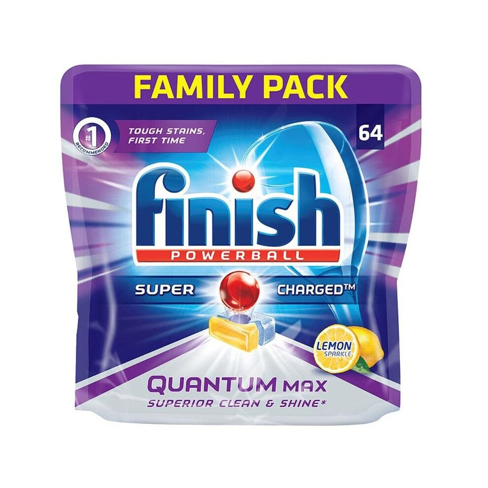 New Finish Powerball Super Charged Quantum Max 64 Dishwashing Tablets Lemon Sparkle 3040474