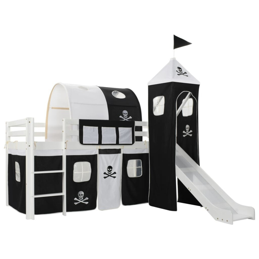 vidaXL Children's Loft Bed Frame with Slide & Ladder Pinewood 97x208cm Cot