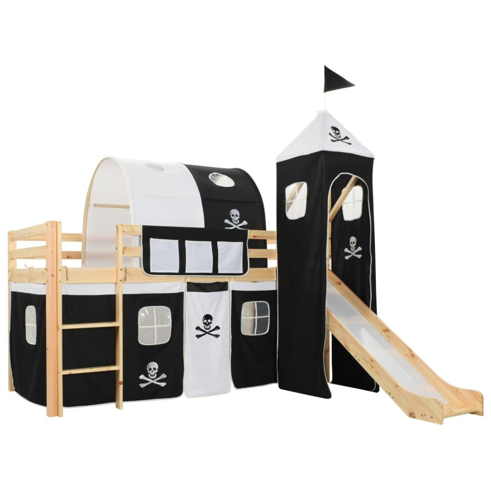 vidaXL Children's Loft Bed Frame with Slide & Ladder Pinewood 97x208cm Cot