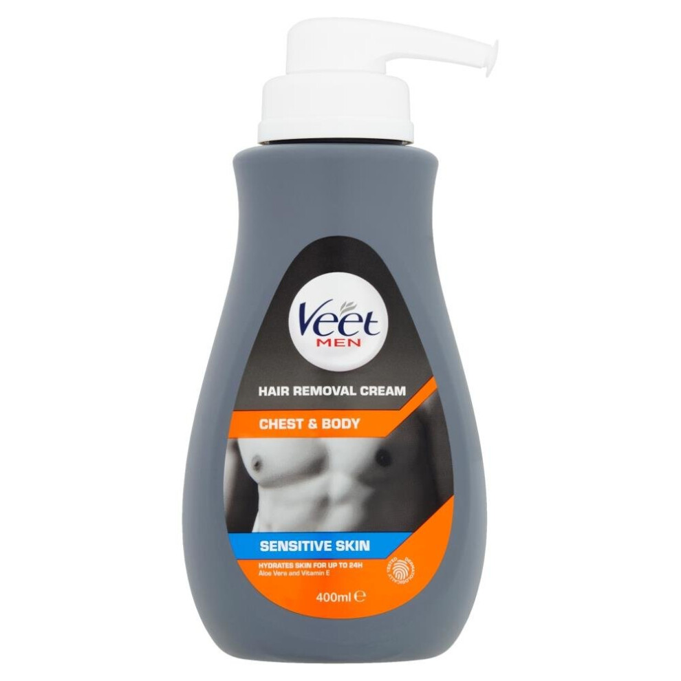 Veet Men Hair Removal Pump 400Ml For Sensitive Skin With Aloe Vera Cream