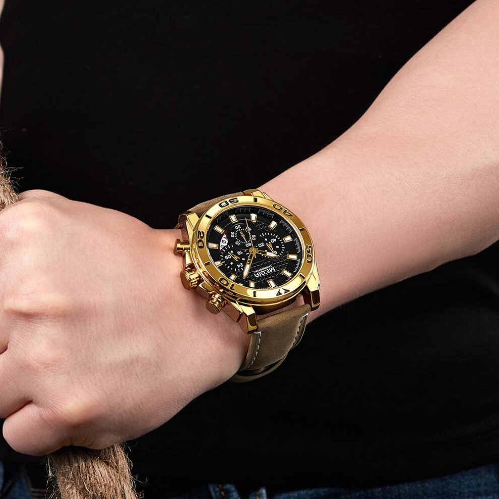 MEGIR Men's Analog Fashion Casual Military Chronograph Rectangular