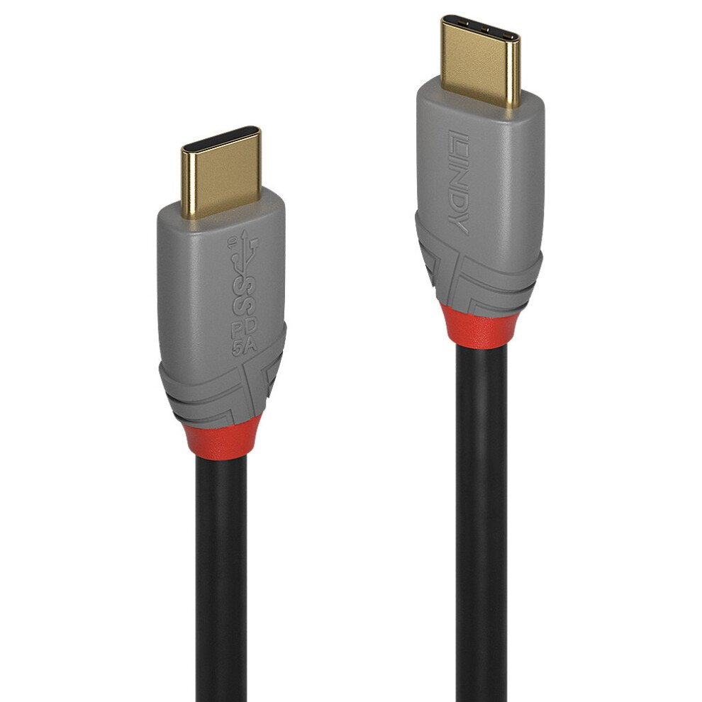 Lindy 1m USB 3.2 Type C to C Cable, 20Gbps, 5A, PD, Anthra Line