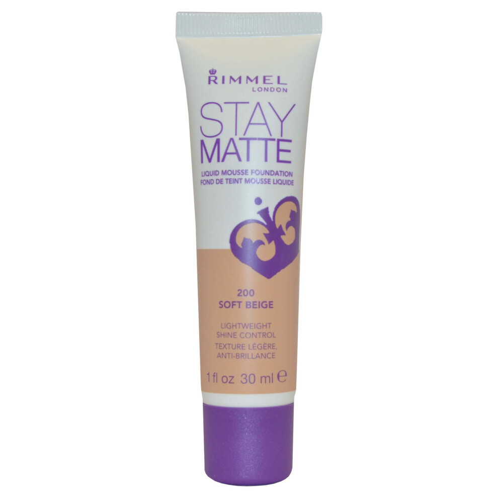 Rimmel London Stay Matte Liquid Mousse Foundation: Shine Control, Soft Beige #200, 30ml