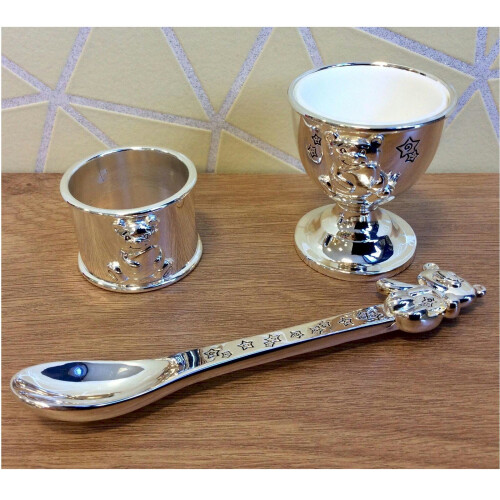Silver Plated Egg Cup, Spoon and Napkin Ring Gift Set 1