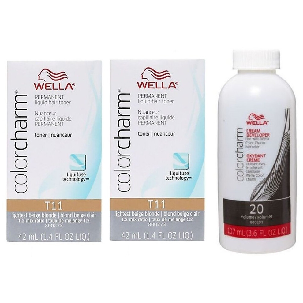 (T11+T11+Developer(Vol.20)) Wella Colour Charm Permanent Liquid Hair Toner - 42ml