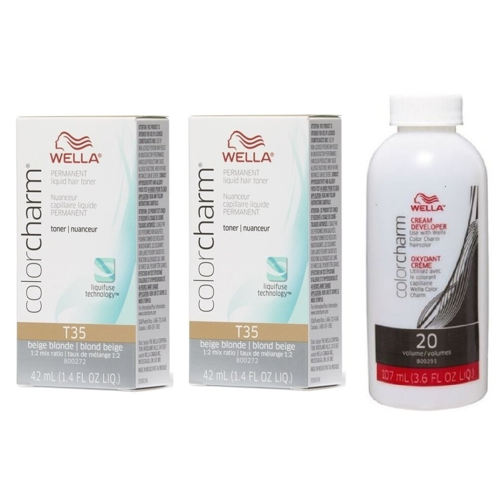 (T35+T35+Developer(Vol.20)) Wella Colour Charm Permanent Liquid Hair Toner - 42ml