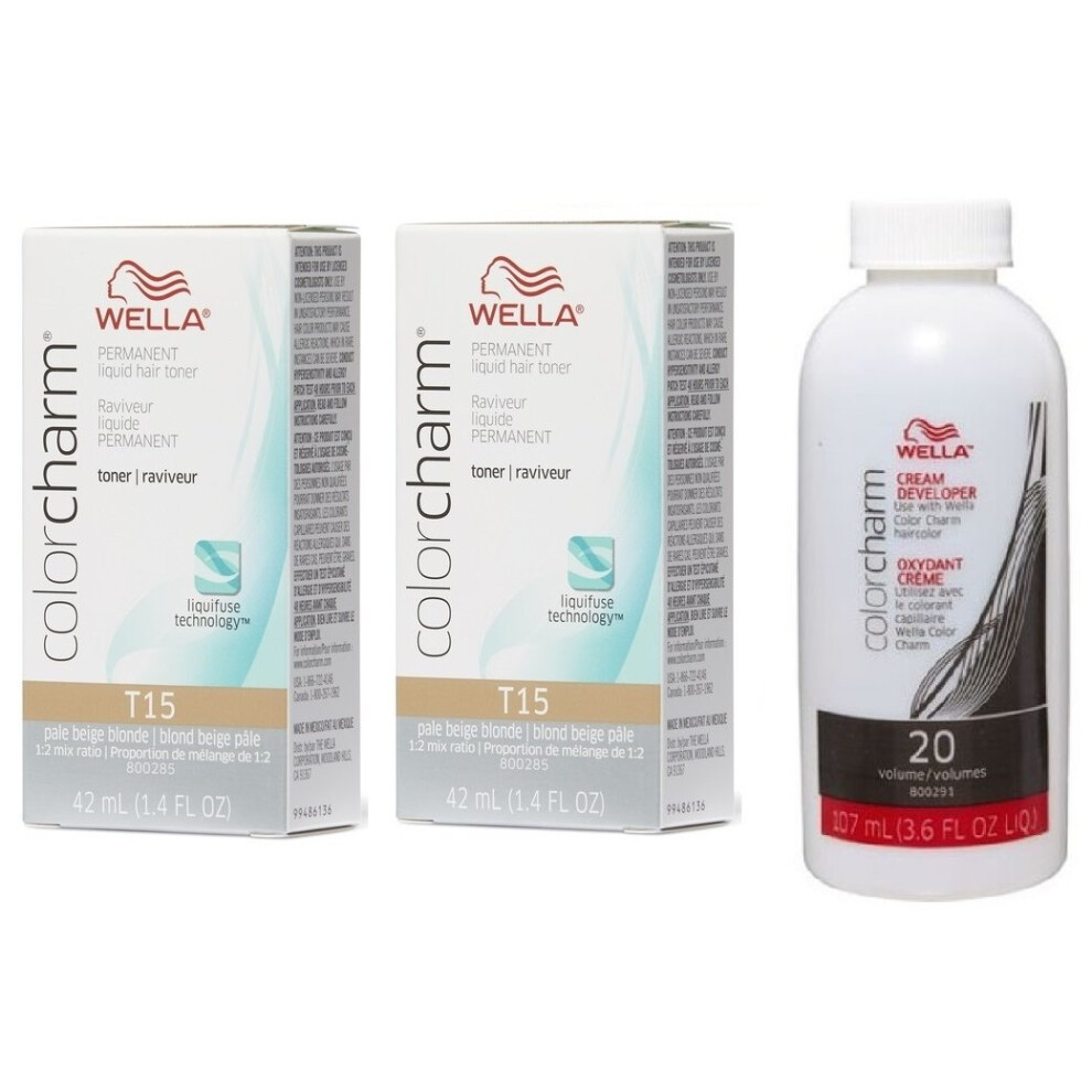 (T15+T15+Developer(Vol.20)) Wella Colour Charm Permanent Liquid Hair Toner - 42ml