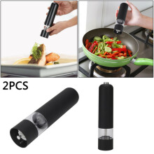 2 x BLACK Battery Operated Electric Salt Pepper Mill Grinder