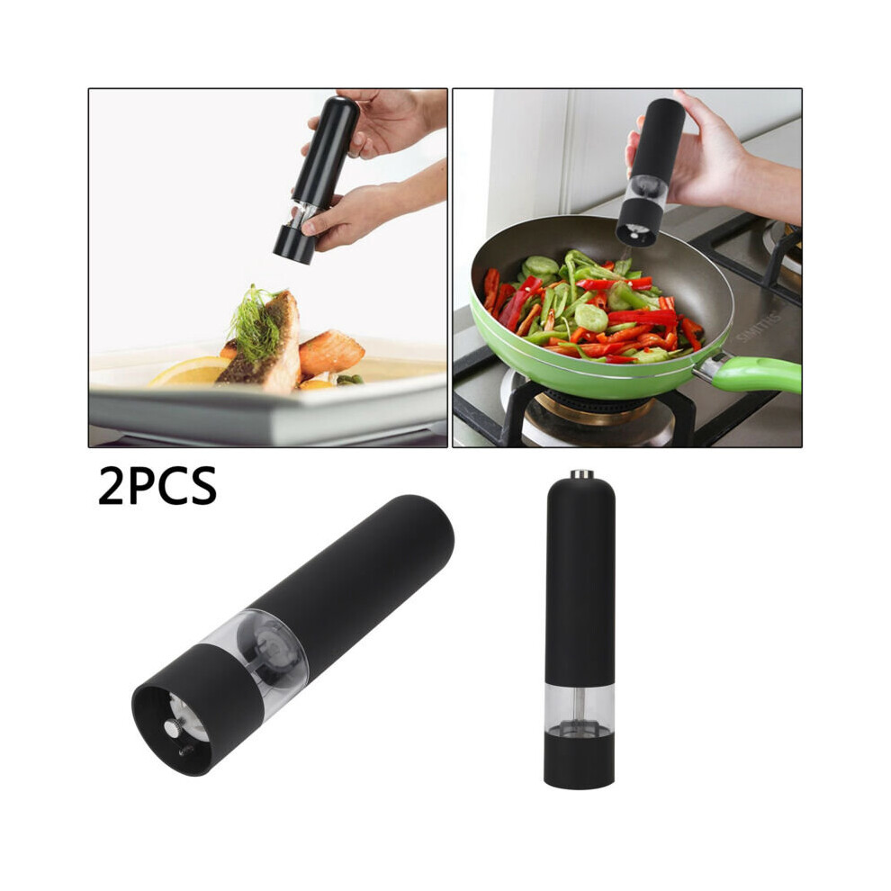 2 x BLACK Battery Operated Electric Salt Pepper Mill Grinder