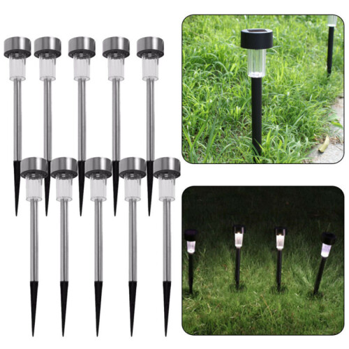 10ps Solar Powered Garden Lights Post Outdoor Led Lighting Stainless