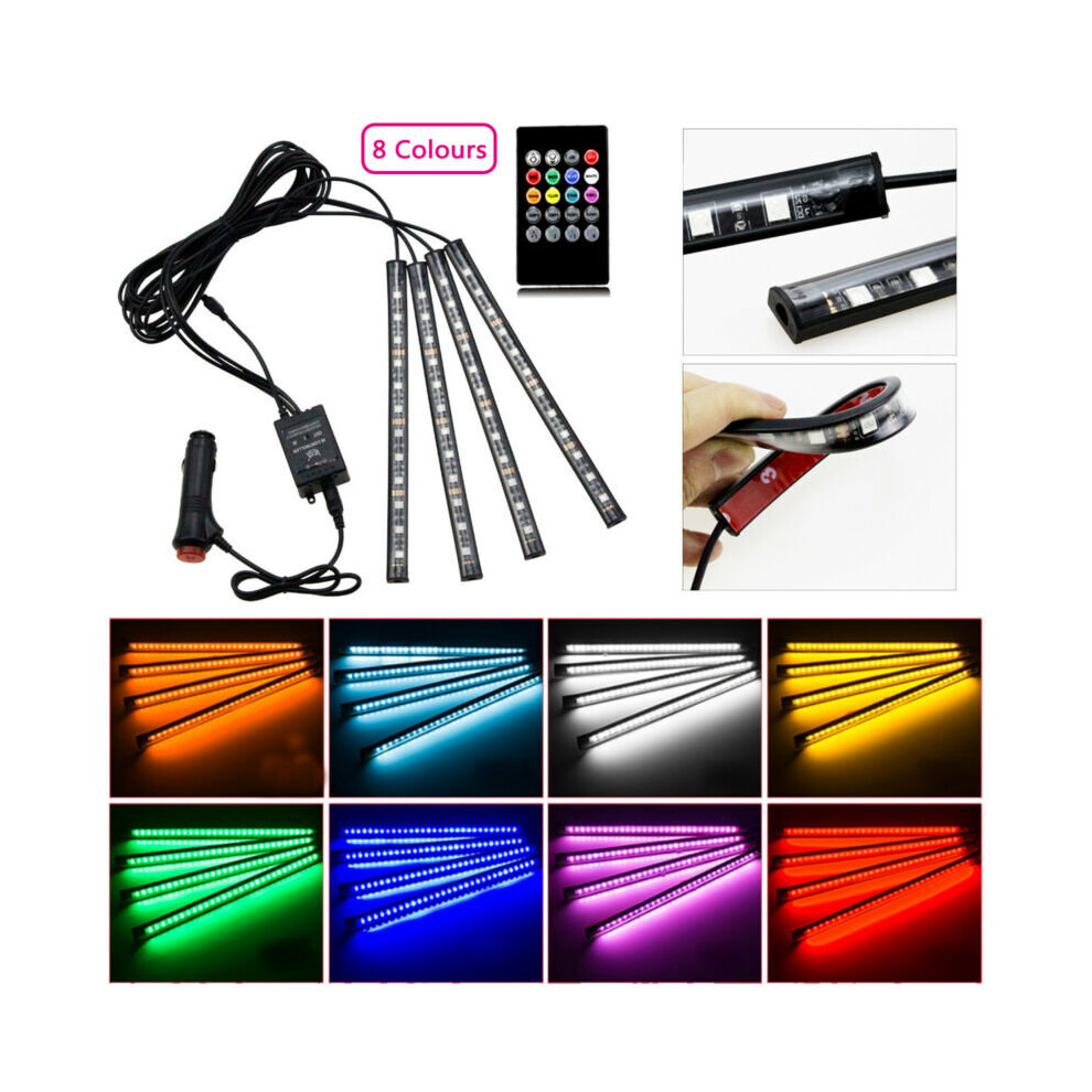 12Led Car Interior Strip Rgb Color Remote Control Footwell Atmosphere Lamp Light 711005773577