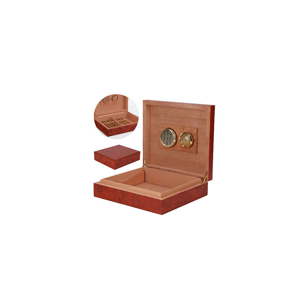 Cedar Wooden Lined Cigar Humidor Humidifier + Hygrometer Box Brown
