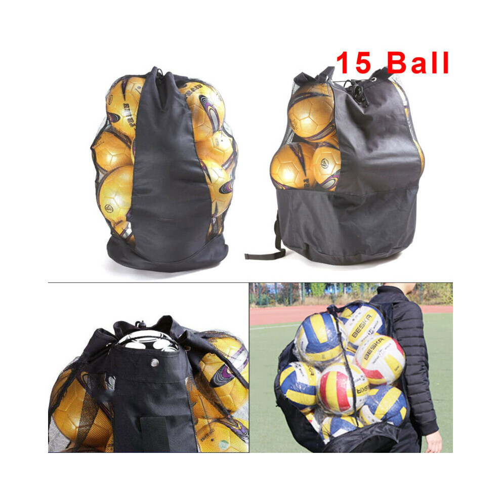 Black Heavy Duty Football Rugby Mesh Net Bag 15Ball Carry Sack Holdall