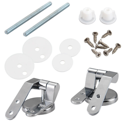 Pair of Toilet Chrome Hinges With Fittings Toilet Seat Replacement Mountings Top