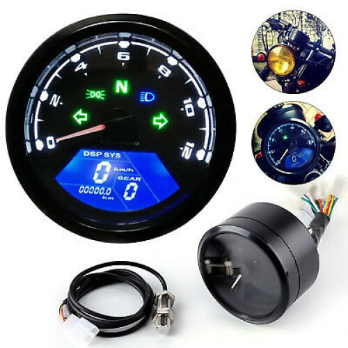 Motorcycle Gauge Digital LCD Tachometer Speedometer Odometer