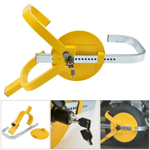 Solid Steel 13-15 Inch Wheel Clamp Lock - High-Visibility Yellow, Heavy-Duty Wheel Security for Cars, Vans, Caravans, Trailers