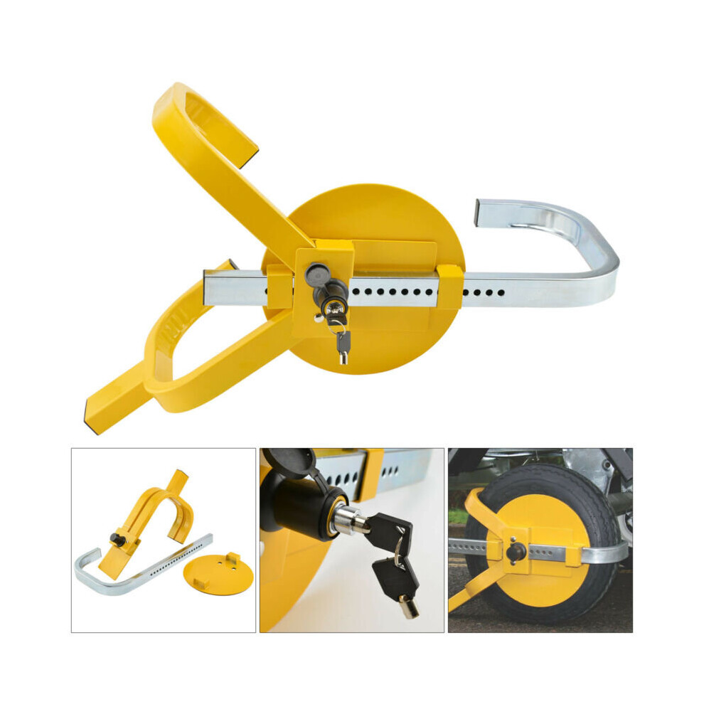 Solid Steel 13-15 Inch Wheel Clamp Lock - High-Visibility Yellow, Heavy-Duty Wheel Security for Cars, Vans, Caravans, Trailers