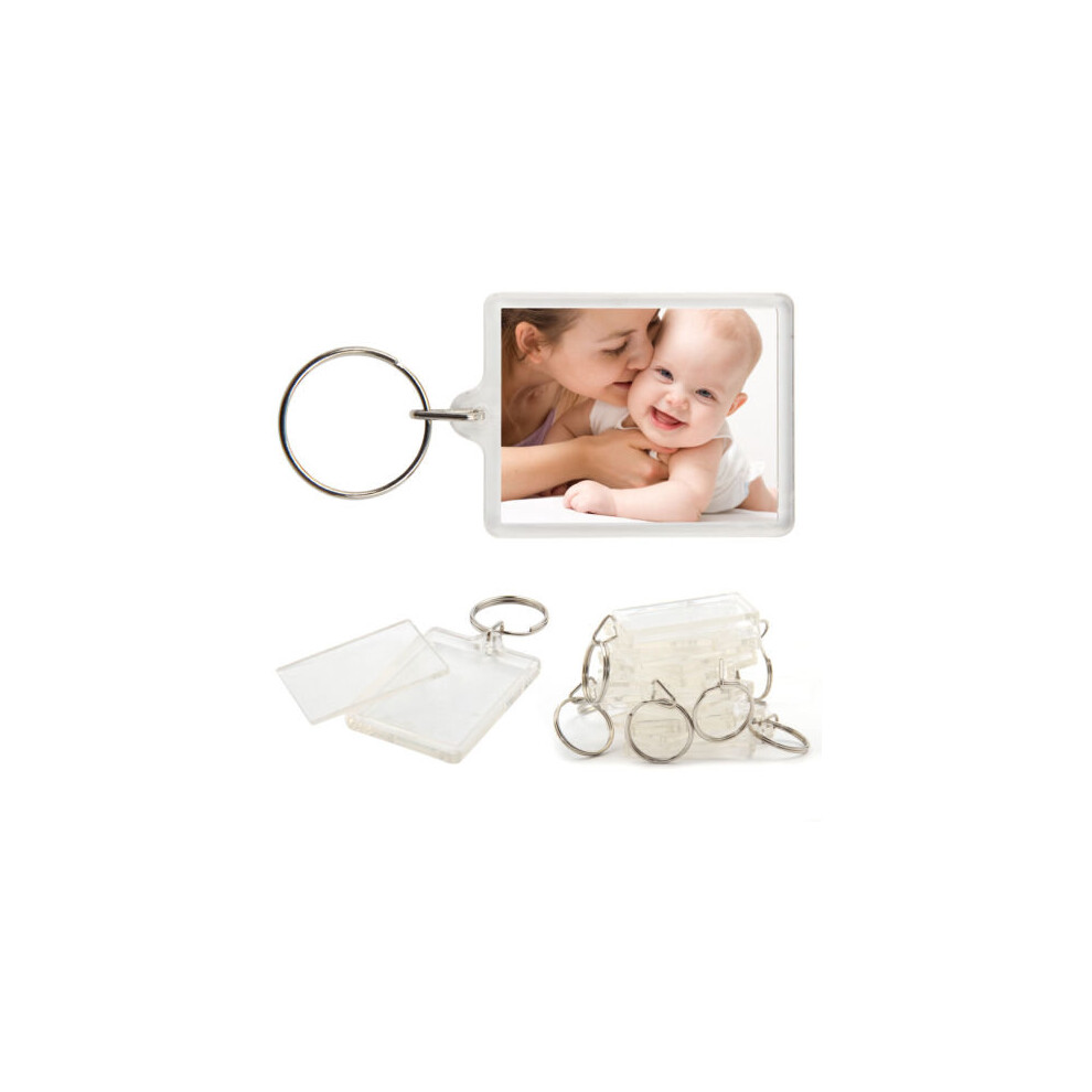 100pcs Acrylic Plastic Blank Keyrings Insert Photo Passport Key ring