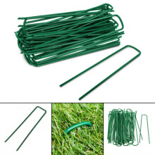 50 Green Artificial Grass Turf U Pins Metal Galvanised Pegs Staples Weed