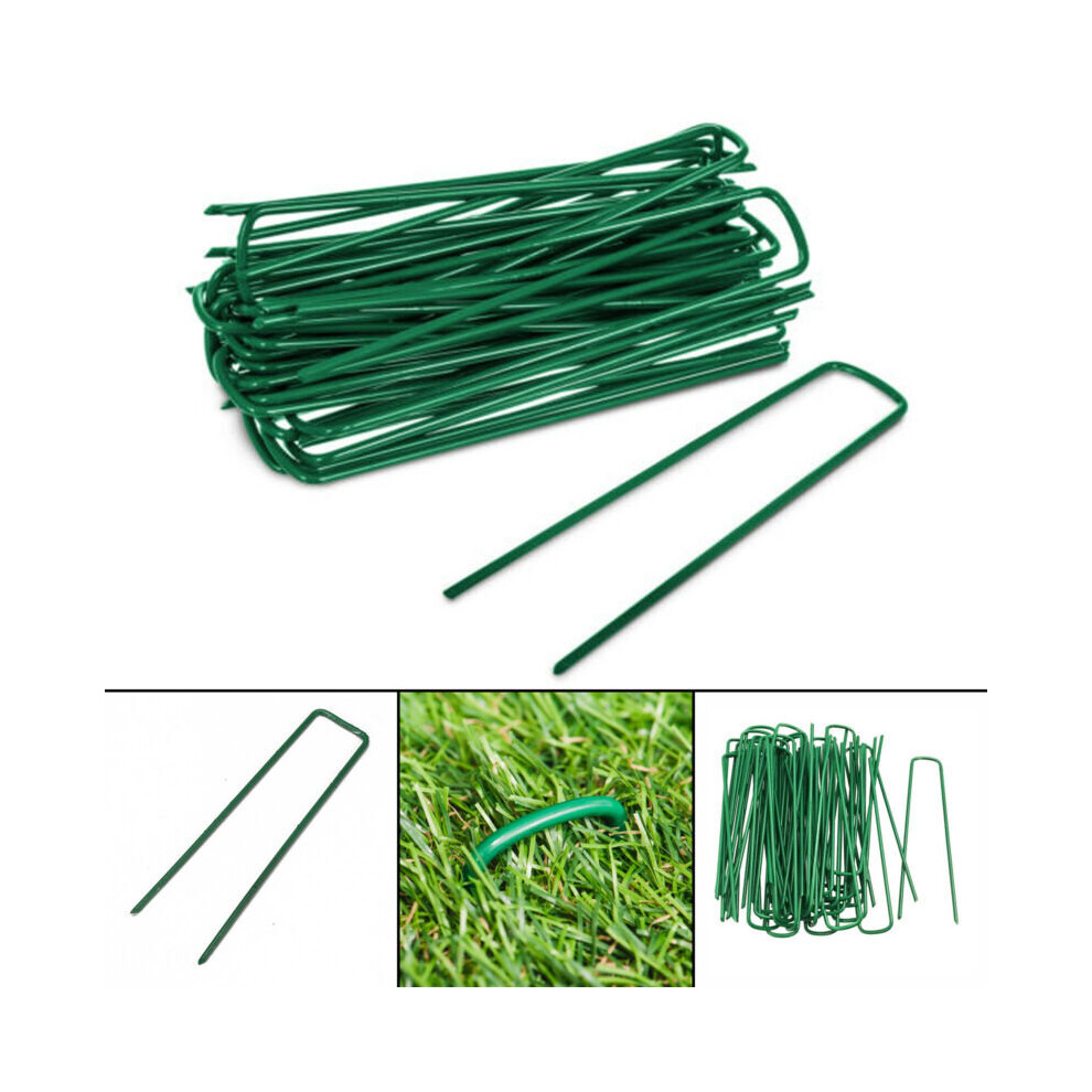 50 Green Artificial Grass Turf U Pins Metal Galvanised Pegs Staples Weed