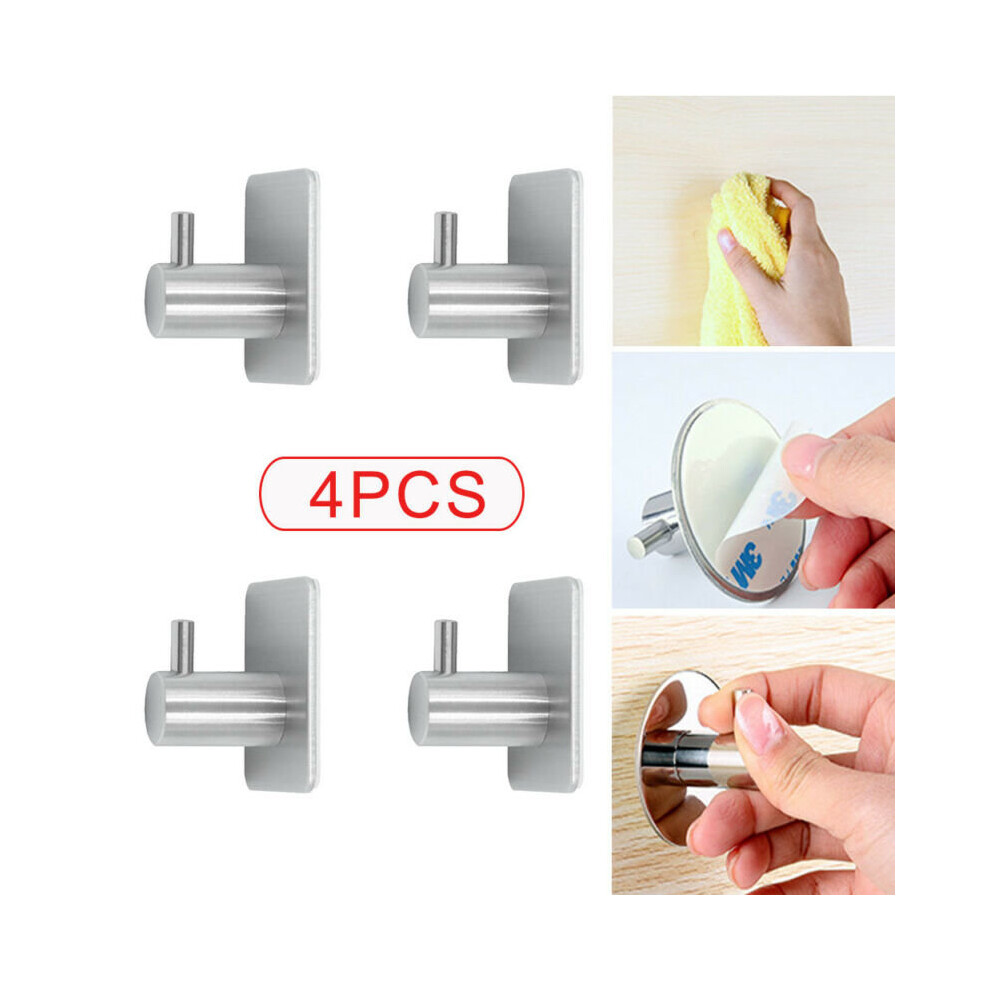 Self Adhesive Hooks Stainless Steel Strong Sticky Stick On Wall 4Pcs 711005773027