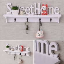 Wooden Wall Mounted Sweet Home Hanging Hanger Hooks Clothes Key Holder